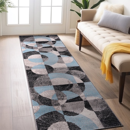 World Rug Gallery Modern Geometric Circles Design Non Shedding Soft Area Rug 2' x 7' Blue 397BLUE2x7